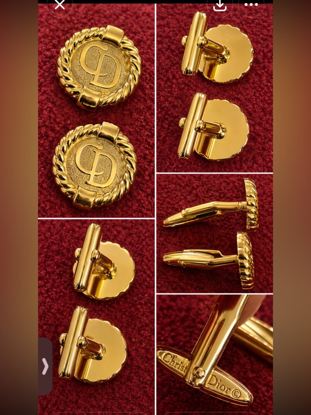 Christian Dior Unisex Gold ICONIC CD logo Cufflinks Like New - Picture 2 of 5